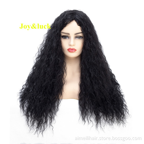 24inch Long Afro Kinky Curly Wig Black Color Fashion Synthetic Wigs for Women Hair Style